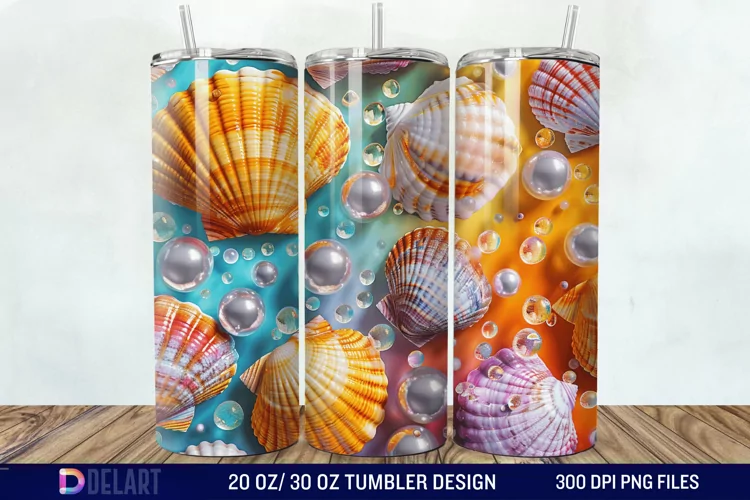 3D Pearl Seashells colorful Tumbler Wrap