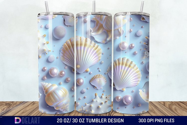 3D Pearl Seashells colorful Tumbler Wrap