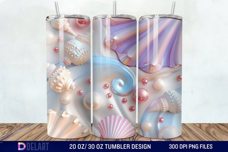 3D Pearl Seashells colorful Tumbler Wrap