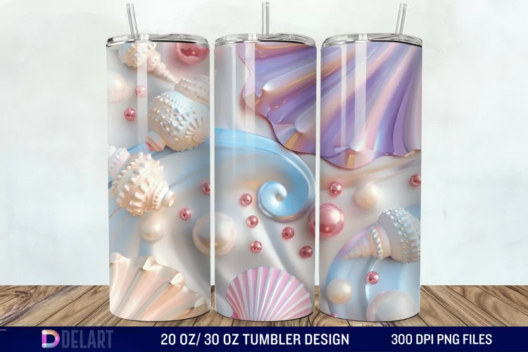 3D Pearl Seashells colorful Tumbler Wrap