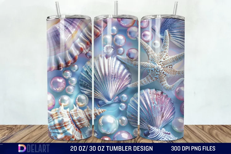 3D Pearl Seashells colorful Tumbler Wrap
