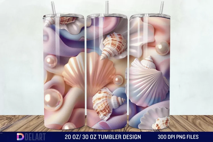 3D Pearl Seashells colorful Tumbler Wrap