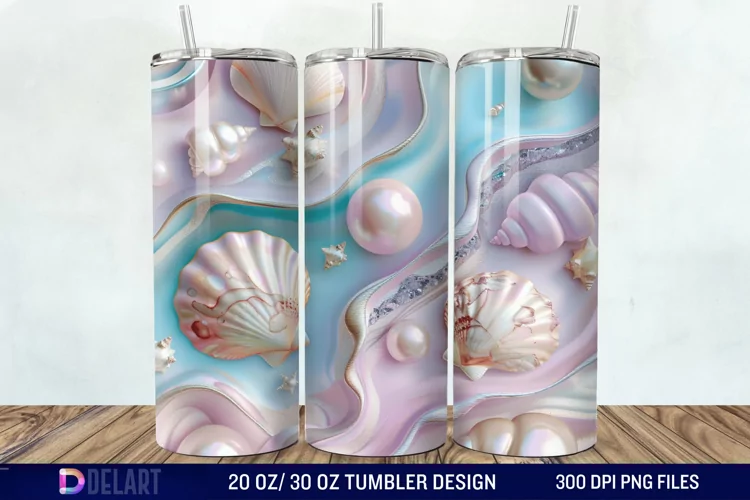 3D Pearl Seashells colorful Tumbler Wrap