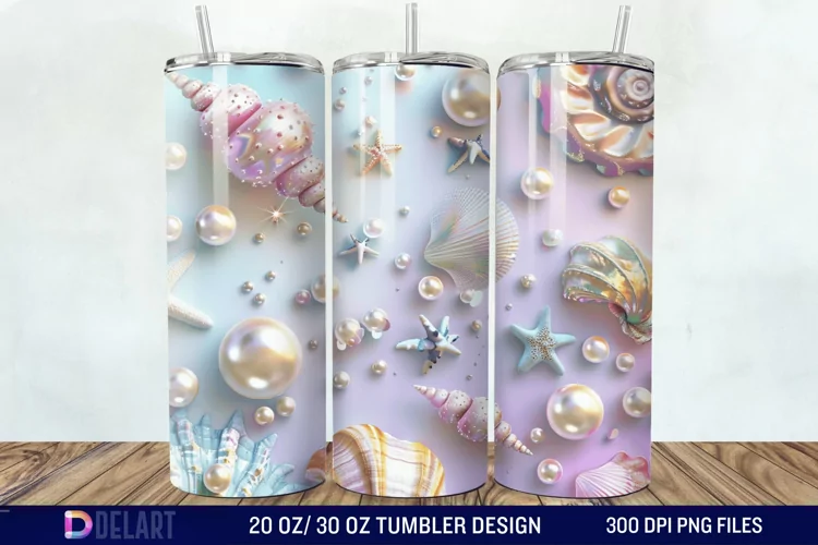 3D Pearl Seashells colorful Tumbler Wrap