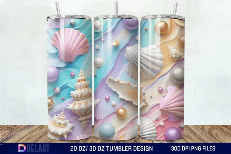 3D Pearl Seashells colorful Tumbler Wrap