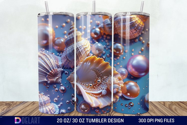 3D Pearl Seashells colorful Tumbler Wrap