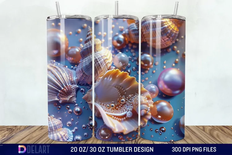 3D Pearl Seashells colorful Tumbler Wrap