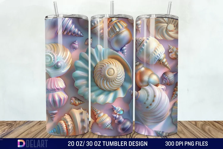 3D Pearl Seashells colorful Tumbler Wrap