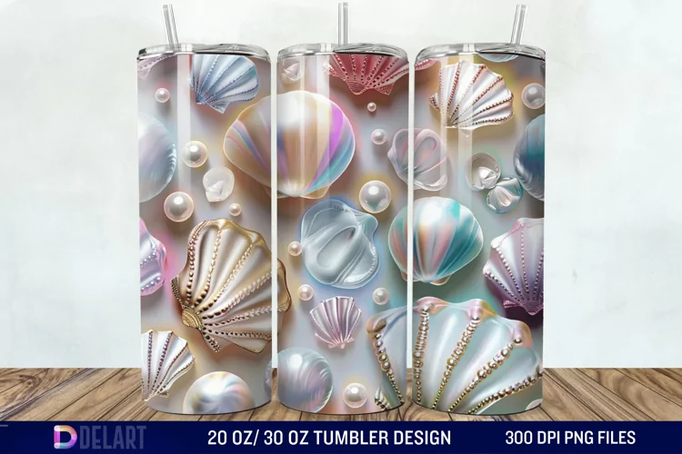 3D Pearl Seashells colorful Tumbler Wrap