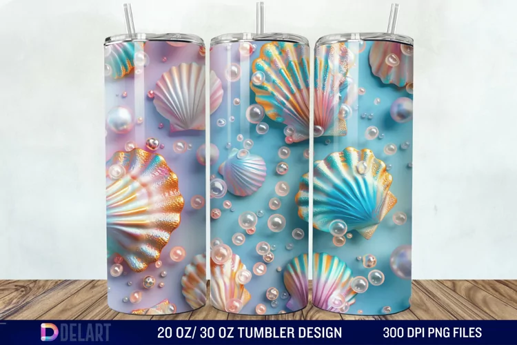 3D Pearl Seashells colorful Tumbler Wrap