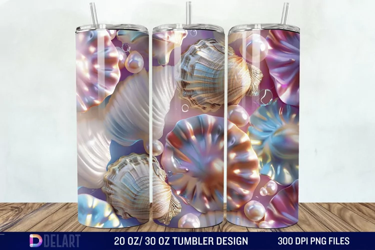 3D Pearl Seashells colorful Tumbler Wrap
