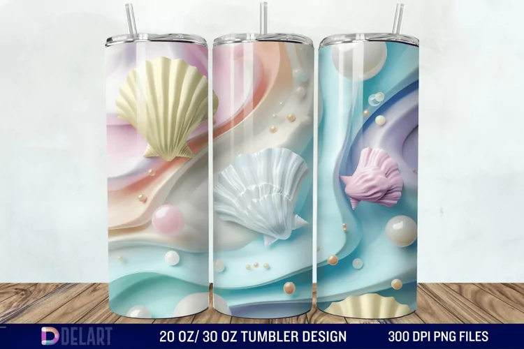 3D Pearl Seashells colorful Tumbler Wrap