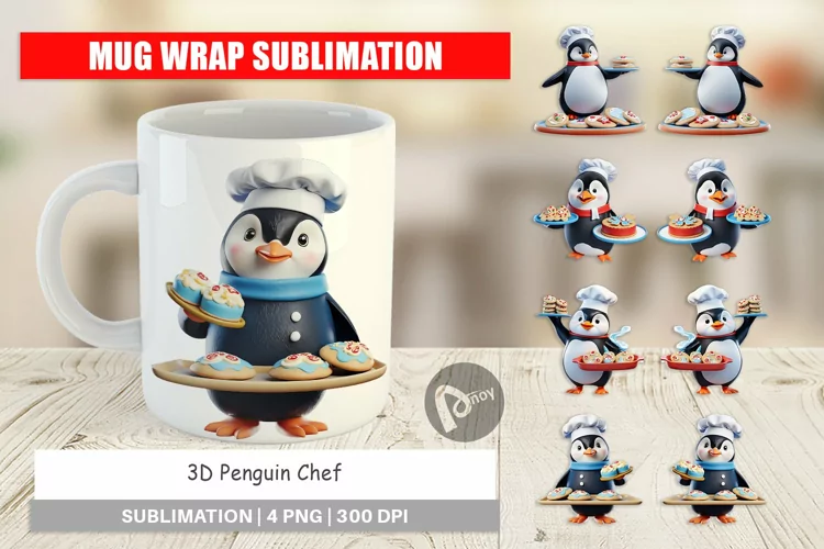 Mug Wrap Design 3D Penguin Chef
