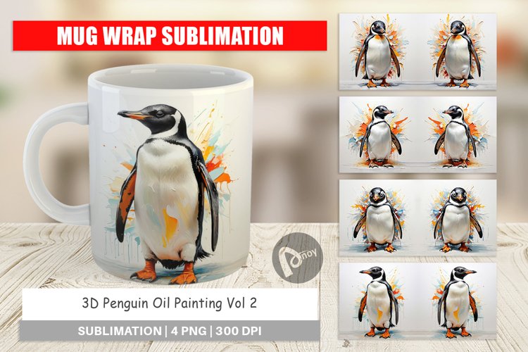 Mug Wrap Design 3D Penguin Painting