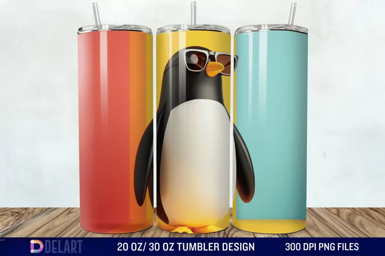 3D Penguin Wear Glasses Tumbler Wrap