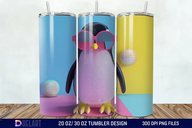 3D Penguin Wear Glasses Tumbler Wrap