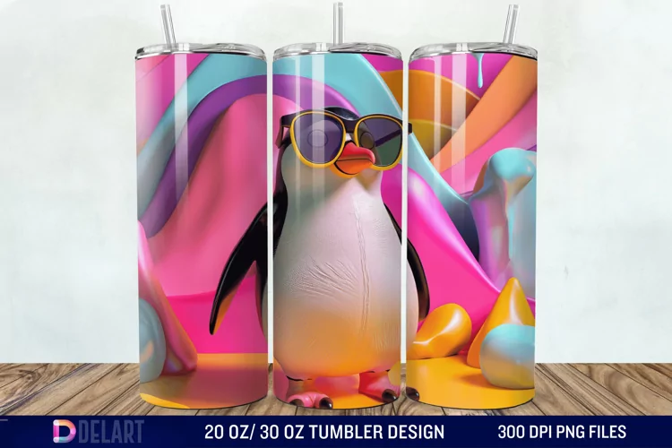 3D Penguin Wear Glasses Tumbler Wrap