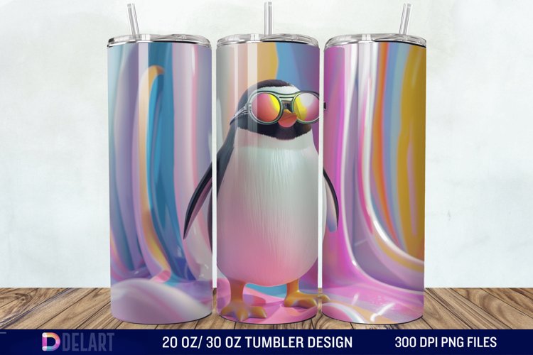 3D Penguin Wear Glasses Tumbler Wrap example image 1