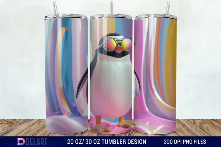 3D Penguin Wear Glasses Tumbler Wrap