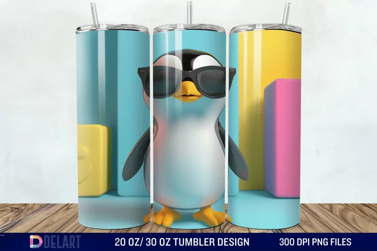 3D Penguin Wear Glasses Tumbler Wrap
