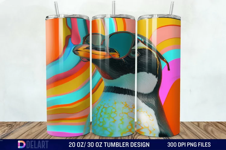 3D Penguin Wear Glasses Tumbler Wrap