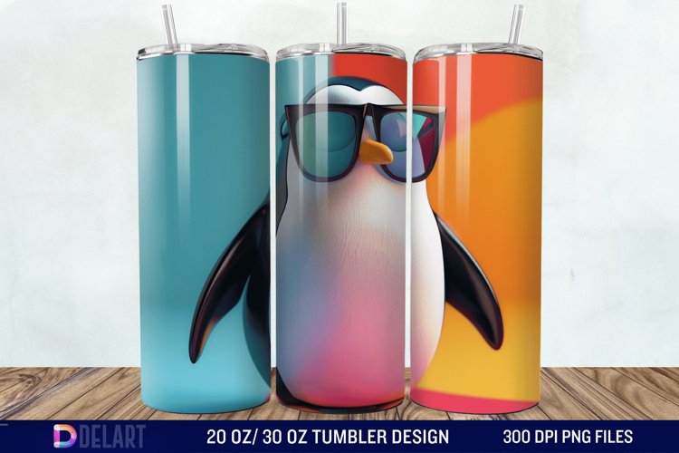 3D Penguin Wear Glasses Tumbler Wrap example image 1