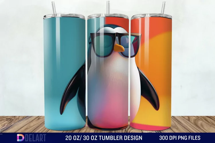 3D Penguin Wear Glasses Tumbler Wrap
