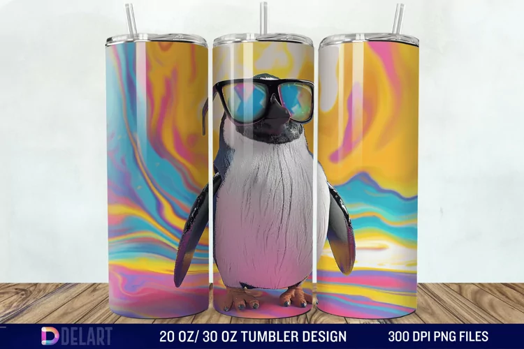 3D Penguin Wear Glasses Tumbler Wrap