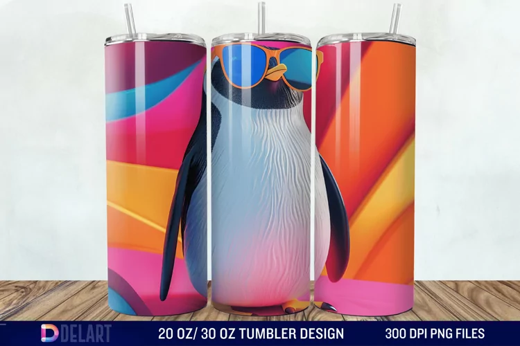 3D Penguin Wear Glasses Tumbler Wrap