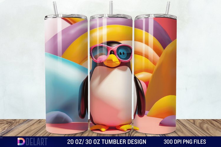 3D Penguin Wear Glasses Tumbler Wrap example image 1
