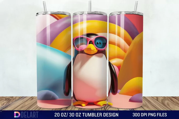 3D Penguin Wear Glasses Tumbler Wrap