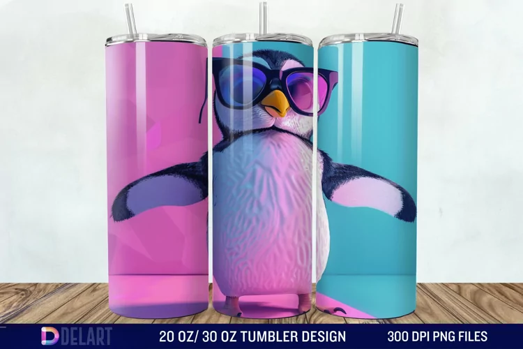3D Penguin Wear Glasses Tumbler Wrap