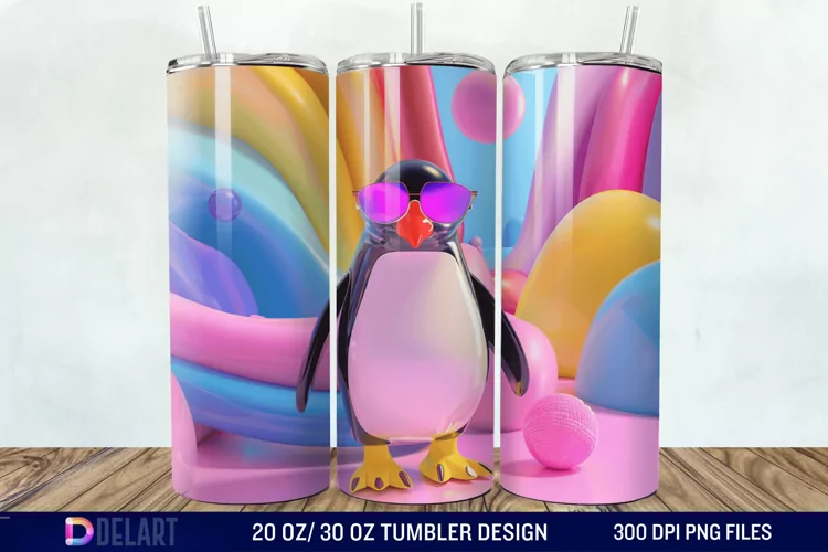 3D Penguin Wear Glasses Tumbler Wrap