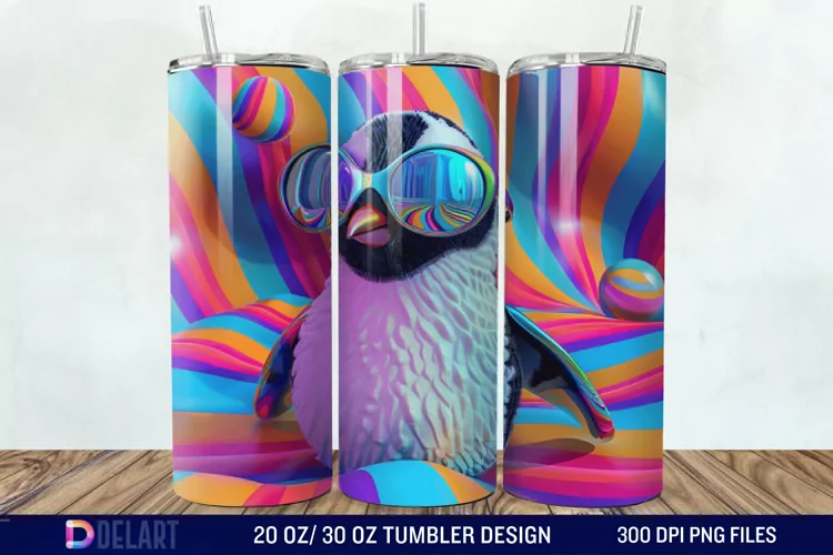 3D Penguin Wear Glasses Tumbler Wrap