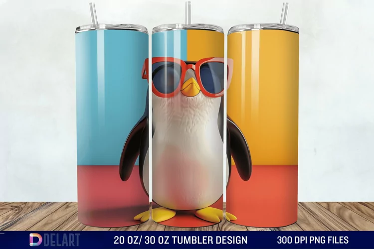 3D Penguin Wear Glasses Tumbler Wrap
