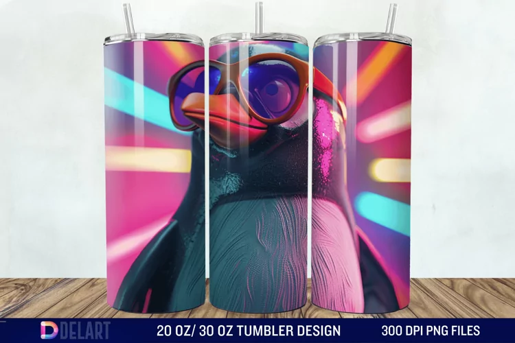 3D Penguin Wear Glasses Tumbler Wrap