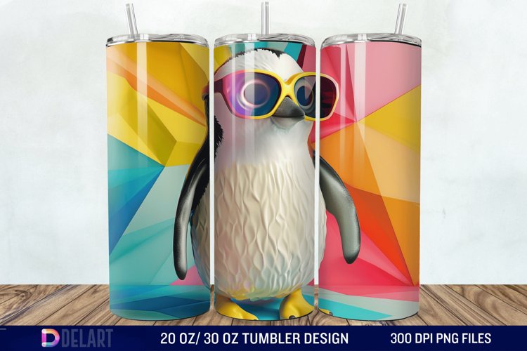 3D Penguin Wear Glasses Tumbler Wrap example image 1