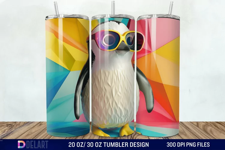 3D Penguin Wear Glasses Tumbler Wrap