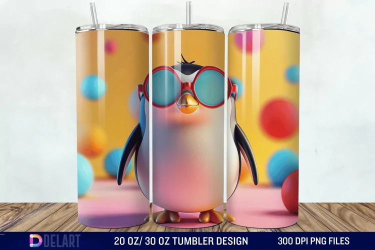 3D Penguin Wear Glasses Tumbler Wrap