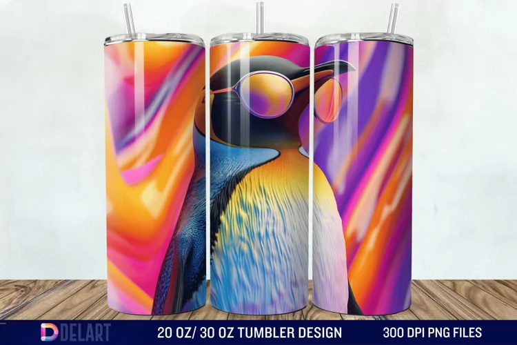3D Penguin Wear Glasses Tumbler Wrap