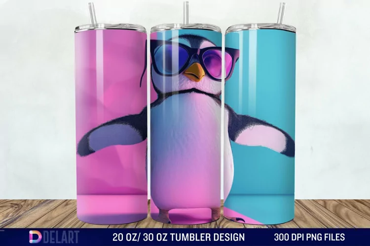 3D Penguin Wear Glasses Tumbler Wrap