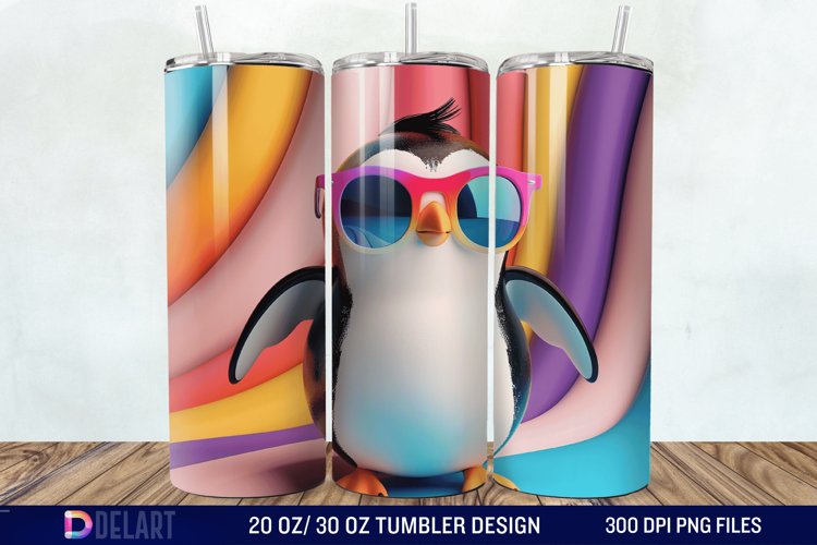 3D Penguin Wear Glasses Tumbler Wrap example image 1