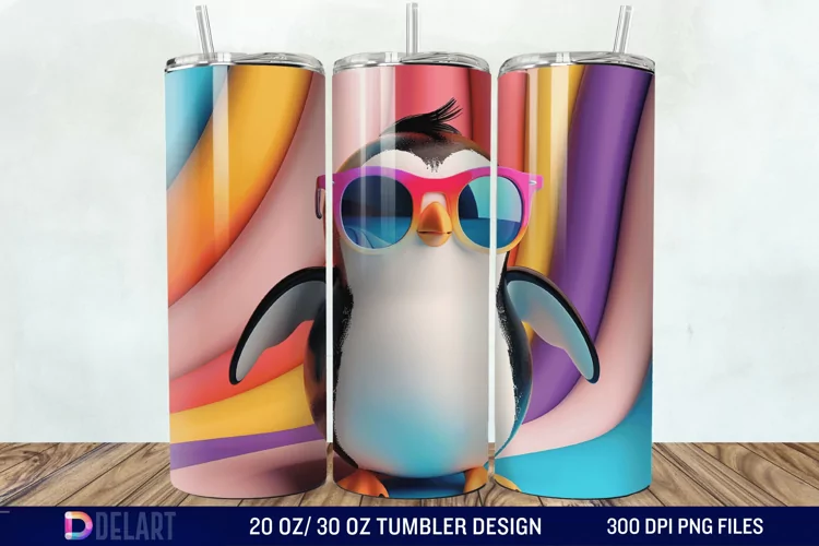 3D Penguin Wear Glasses Tumbler Wrap