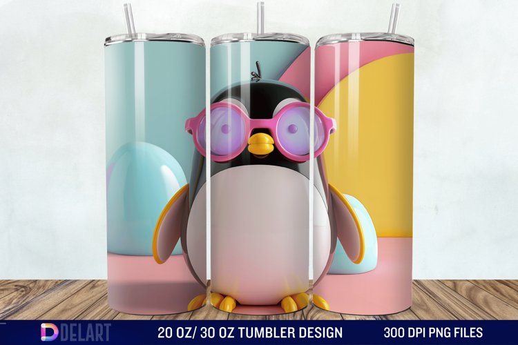 3D Penguin Wear Glasses Tumbler Wrap example image 1