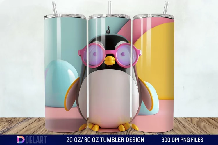 3D Penguin Wear Glasses Tumbler Wrap