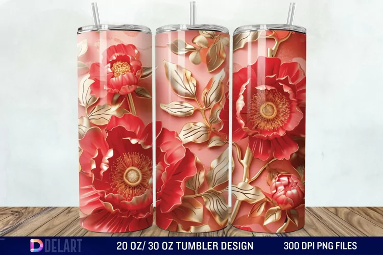 3D Peony Tumbler Wrap
