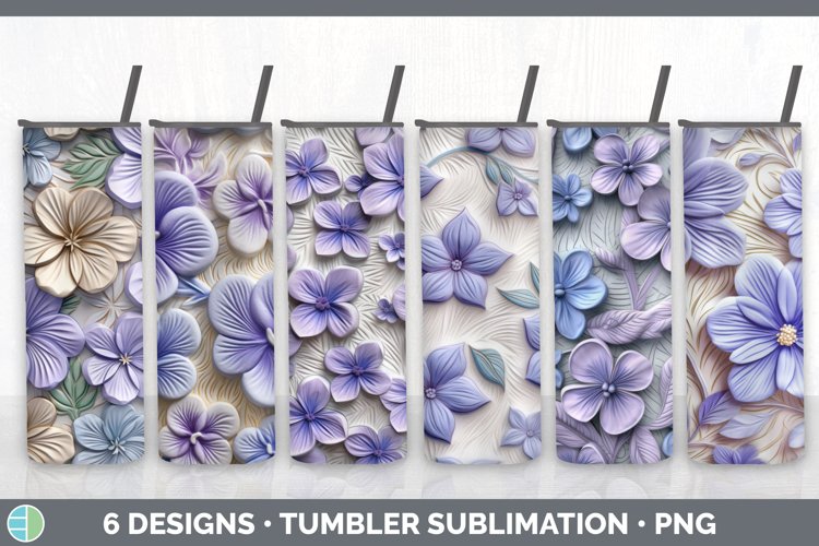 3D Periwinkle Flowers Tumbler | 3D Tumbler Wrap