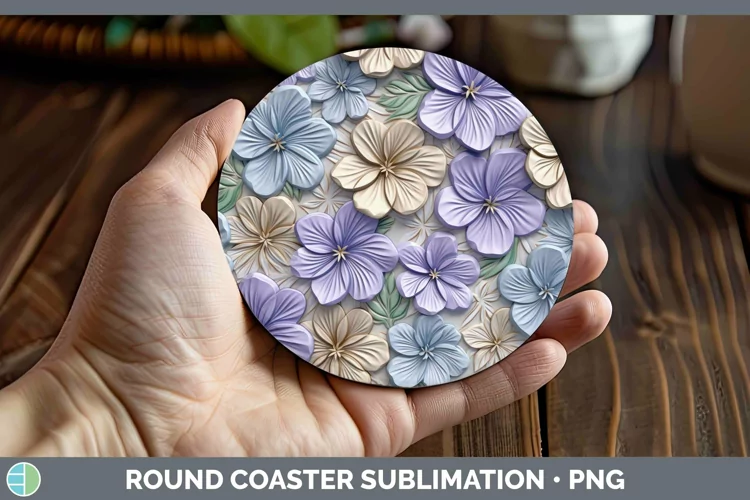 3D Periwinkle Round Coaster | Sublimation Coaster Designs