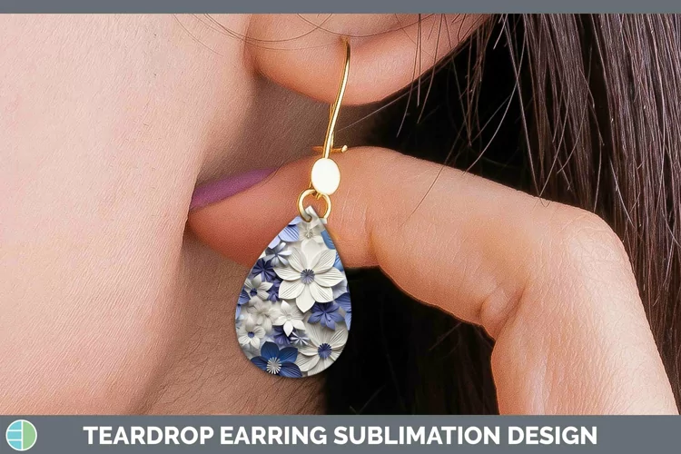3D Periwinkle Teardrop Earrings | Sublimation Earrings Desig