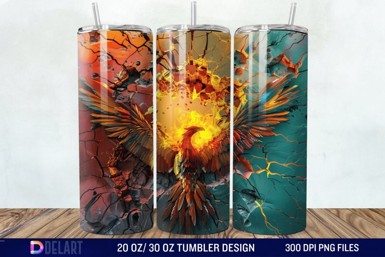 3D Phoenix Cracked Hole Tumbler Wrap example image 1